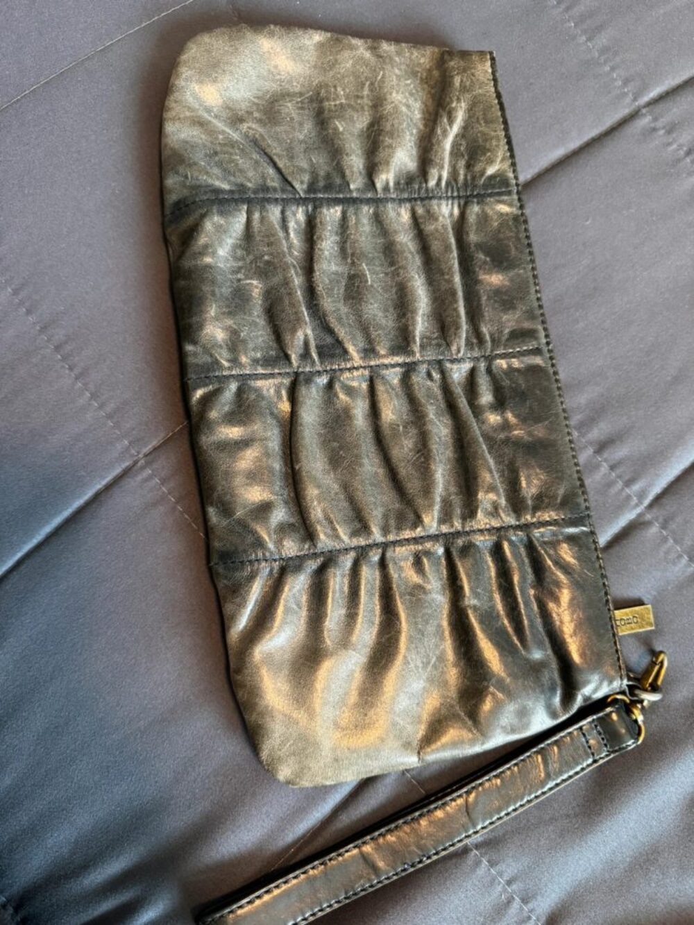 HOBO International Metallic Grey-Green Leather Vida Wristlet Clutch